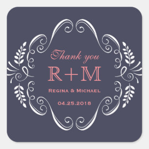 Carré Sticker favori de mariage bleu floral de la marine