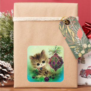 Carré sticker Festive Christmas retro kitten