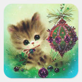 Carré sticker Festive Christmas retro kitten (Devant)