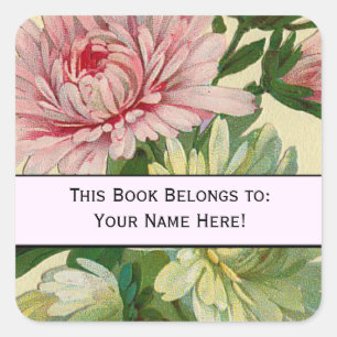 Carré Sticker Fleurs vintages 'Ce Livre appartient à'