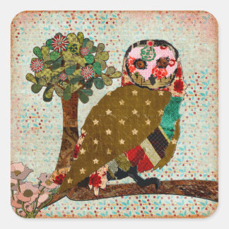 Carré Sticker Floral de Chouette rose