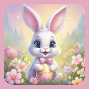 Carré Sticker floral moelleux lapin de Pâques aux couleu