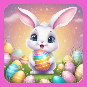 Carré Sticker floral moelleux lapin de Pâques aux couleu