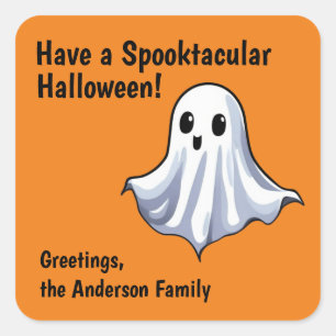 Carré Sticker Ghost Halloween Cute Orange