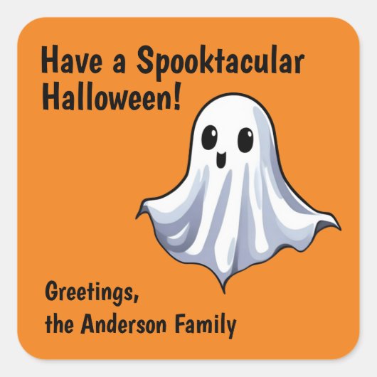 Carré Sticker Ghost Halloween Cute Orange (Devant)