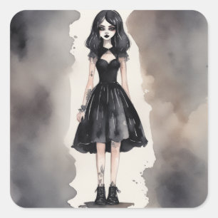 Carré Sticker gothique Petit Robe Noire Art