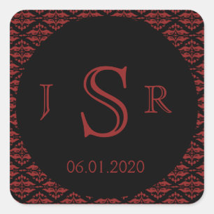 Carré Sticker gothique rouge et noir Damas