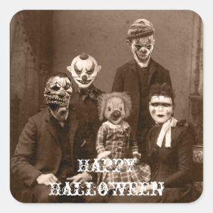 Carré Sticker Halloween de la famille des clowns déplais