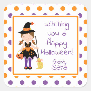 Carré Sticker Halloween fille sorcière mignonne