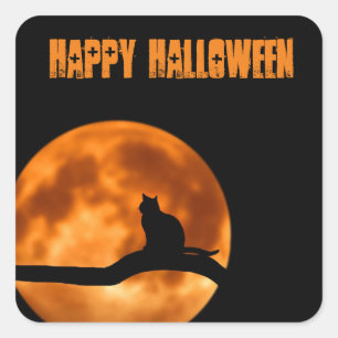Carré Sticker Halloween Orange Moon