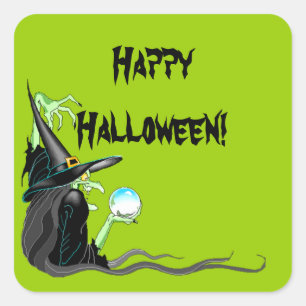 Carré Sticker Happy Halloween Witch Crystal Ball Éffraya