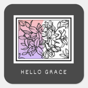 Carré Sticker Hello Grace Black White