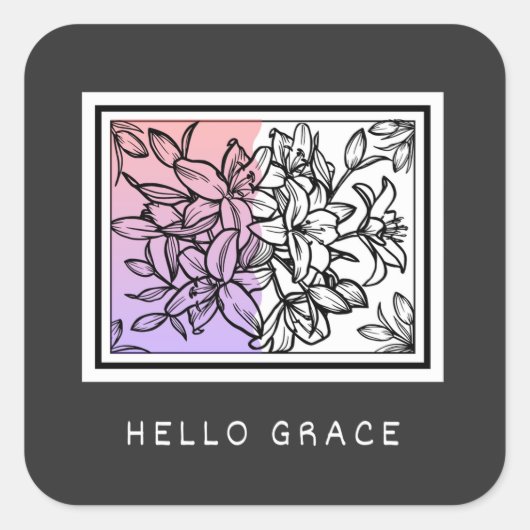 Carré Sticker Hello Grace Black White (Devant)