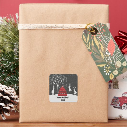 Carré Sticker hiver Bunny Hoppy Vacances (vacances)