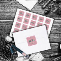 Sticker Hiver Élégant Monogramme Rose