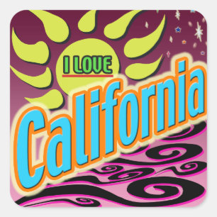 Carré Sticker "I LOVE California" Night Sunshine !
