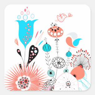 Carré Sticker Imaginaire Fleurs et Birdie
