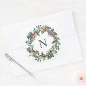 Carré Sticker initial de Noël Holly Monogram (Enveloppe)
