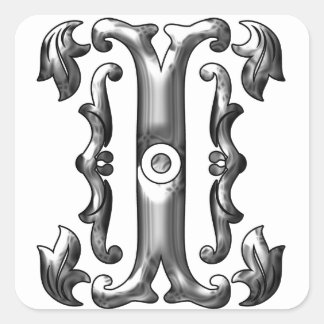 Carré Sticker initial en argent lettre majuscule I