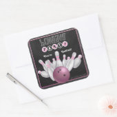 Carré Sticker Invitation de la soirée de bowling rose te (Enveloppe)