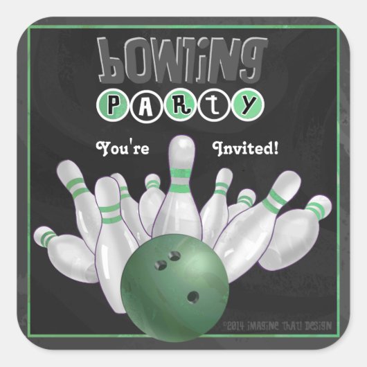 Carré Sticker Invitation tendance Green Bowling Party (Devant)