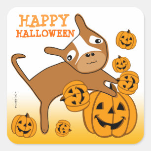Carré Sticker Jack-o'-lantern Halloween Puppy 2
