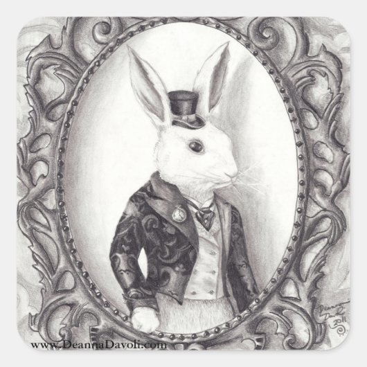Carré Sticker lapin blanc Alice dans Sticker au pays des (Devant)