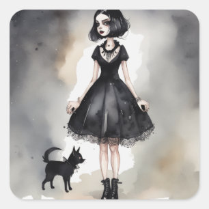 Carré Sticker LBD gothique pour élégance sombre