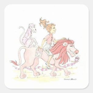 Carré Sticker Lion rose et Animaux