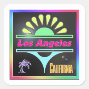 Carré Sticker "Los Angeles Colorful Black Arrière - plan