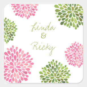 Carré Sticker Mariage à éclats rose et vert