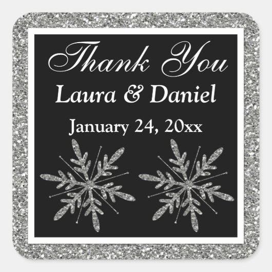 Carré Sticker Mariage Black, Parties scintillant Snowfla (Devant)