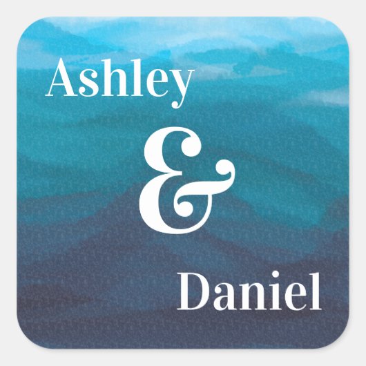 Carré Sticker Mariage Blue Ocean Waves Watercolor (Devant)