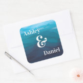Carré Sticker Mariage Blue Ocean Waves Watercolor (Enveloppe)