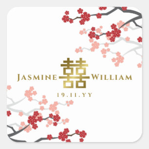 Carré Sticker Mariage chinois Sakura Double Happiness