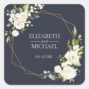Carré Sticker Mariage Cuivre Géométrique Bleu Blanc Flor