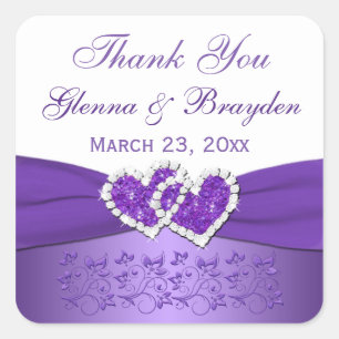Carré Sticker Mariage de Coeurs unis violet et blanc
