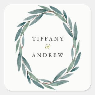 Carré Sticker Mariage de feuille botanique moderne