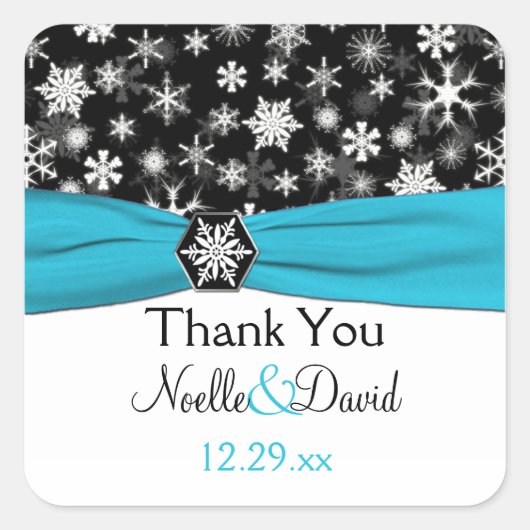 Carré Sticker Mariage de Flakes Aqua, Noir, Blanc (Devant)