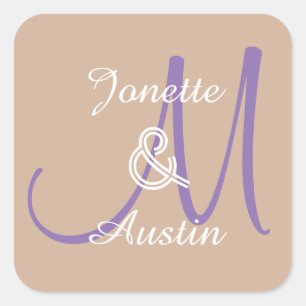 Carré Sticker Mariage de monogramme A3 TAN et PURPLE