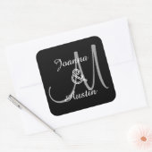 Carré Sticker Mariage de monogramme gris NOIR et ARGENT  (Enveloppe)