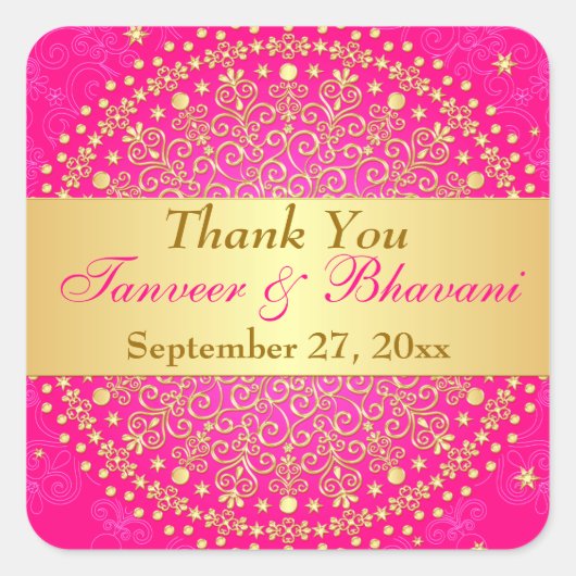 Carré Sticker Mariage de points, Scrolls d'or rose compl (Devant)