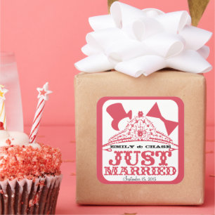 Carré Sticker Mariage juste marié Princesse mariée Tiara