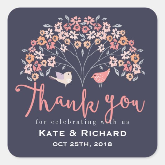 Carré Sticker Mariage Merci à script de fleurs et d'oise (Devant)