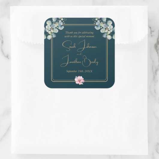 Carré Sticker Mariage Merci Floral Eucalyptus (Sac)