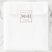Carré Sticker Mariage Monogramme Cuivre Favoriser Étique (Sac)