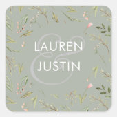 Carré Sticker Mariage Monogramme Floral Forêt Magique (Devant)