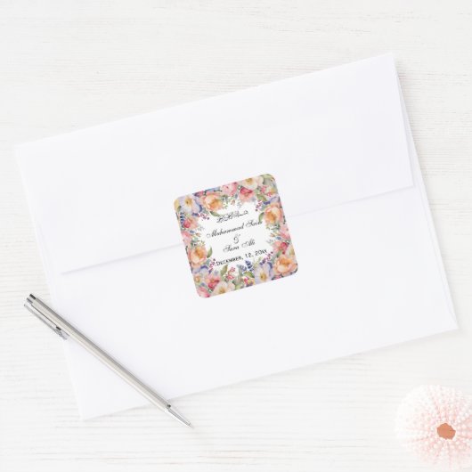 Carré Sticker mariage musulman rose moderne (Enveloppe)