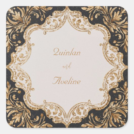 Carré Sticker Mariage orné noir et or (Devant)