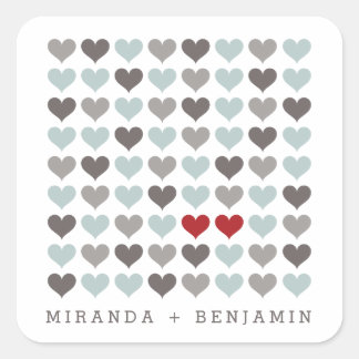 Carré Sticker Mariage personnalisé moderne deux coeurs